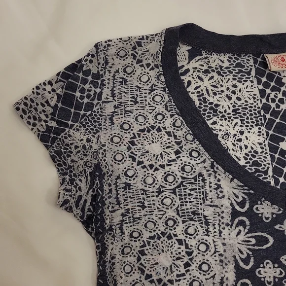 Curious Gypsy Short Sleeve T-Shirt Sheer Boho Hippie Grey White Women'sM - Picture 4 of 13